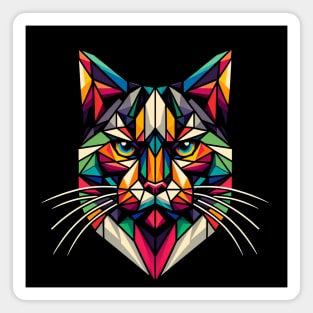 Geometric Cat Head – Colorful Abstract Animal Artwork Magnet